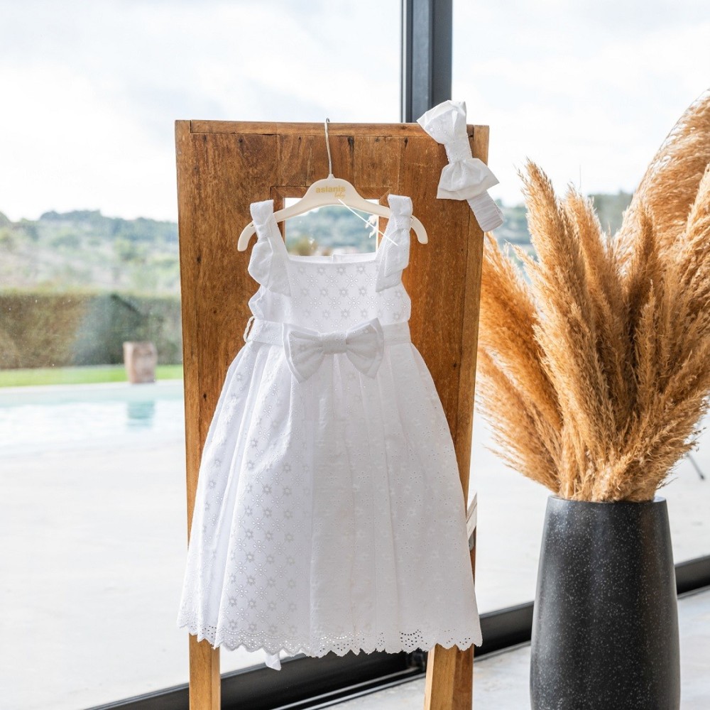 Aslanis Baby Αs854 Φόρεμα Βάπτισης Broderie 2τμχ 