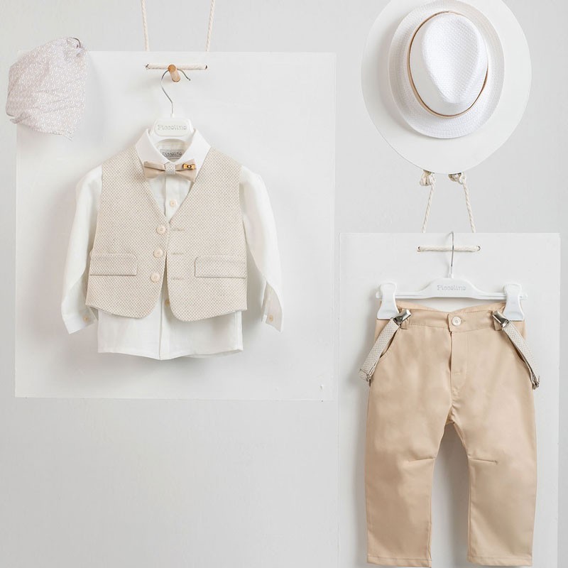 Piccolino Lando Beige AG20S23 Κοστούμι Βάπτισης 6τμχ