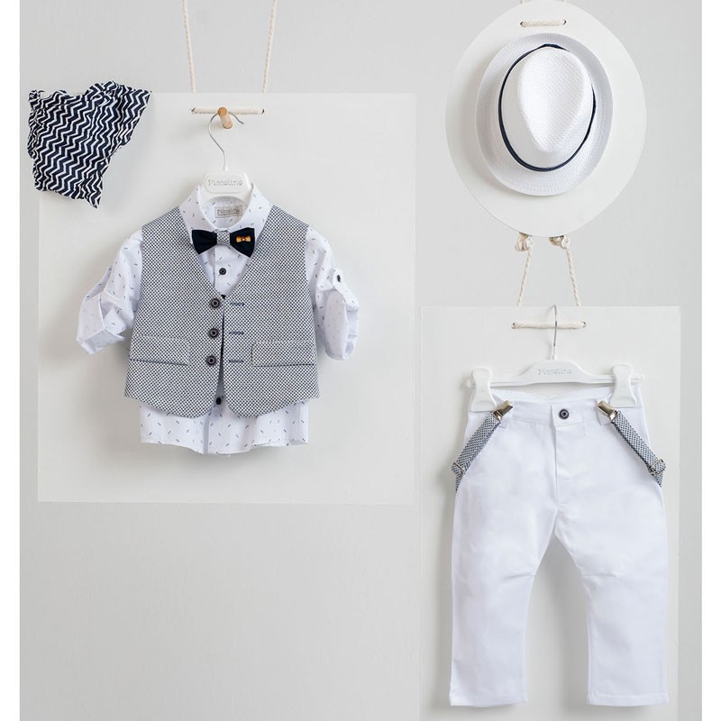 Piccolino Lando-Bianco White/Blue AG22S24 Κοστούμι Βάπτισης 6τμχ