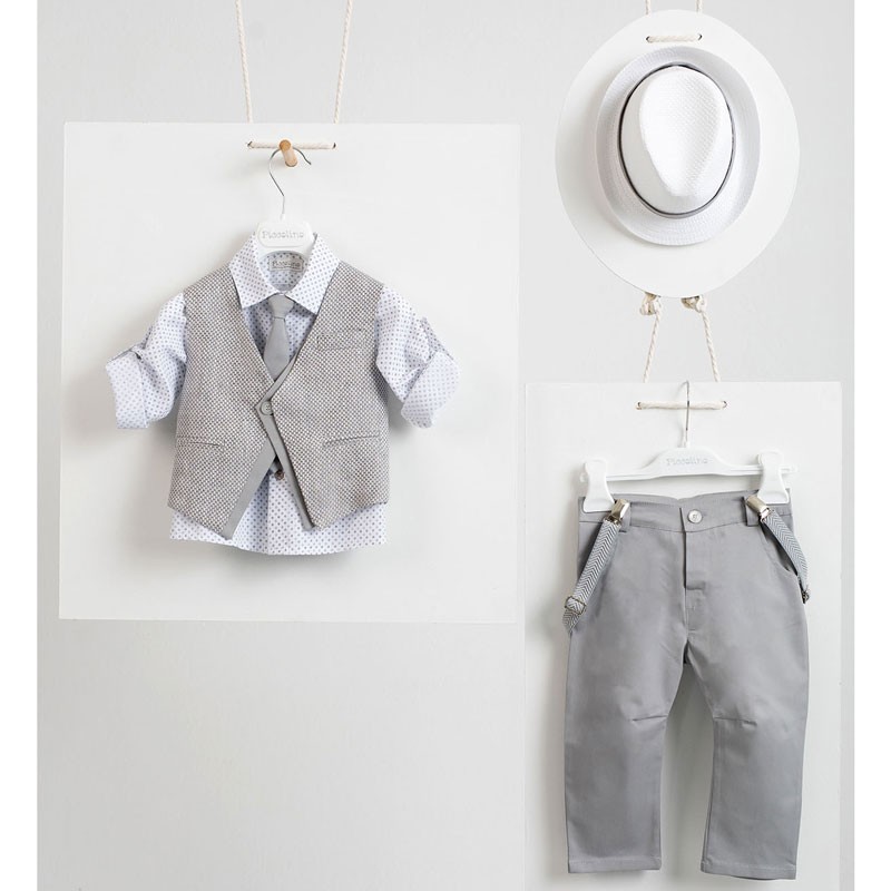 Piccolino Silvio-22 Grey AG22S28 Κοστούμι Βάπτισης 6τμχ