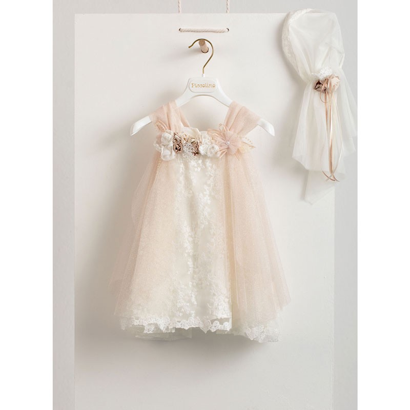 Piccolino Tuliana salmon DR20S33 Φόρεμα Βάπτισης 2 τμχ