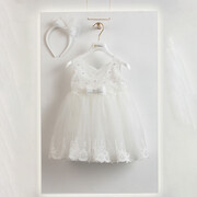 Piccolino Be Fabulous Donna Ivory BFG23S01 Φόρεμα βάπτισης 2τμχ