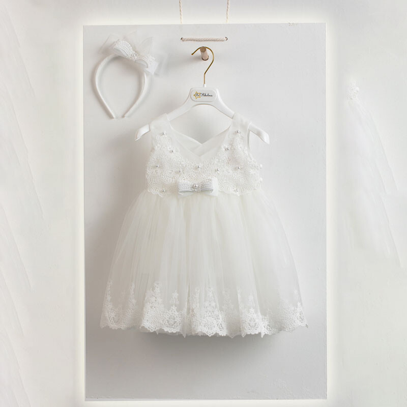 Piccolino Be Fabulous Donna Ivory BFG23S01 Φόρεμα βάπτισης 2τμχ