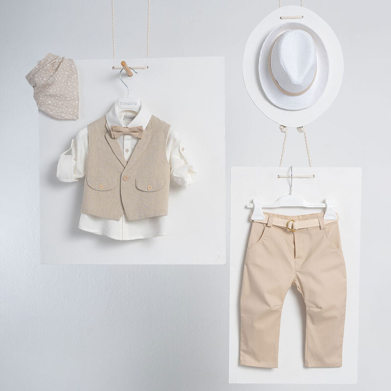Piccolino Massimo Beige AG23S50 Κοστούμι βάπτισης 6τμχ