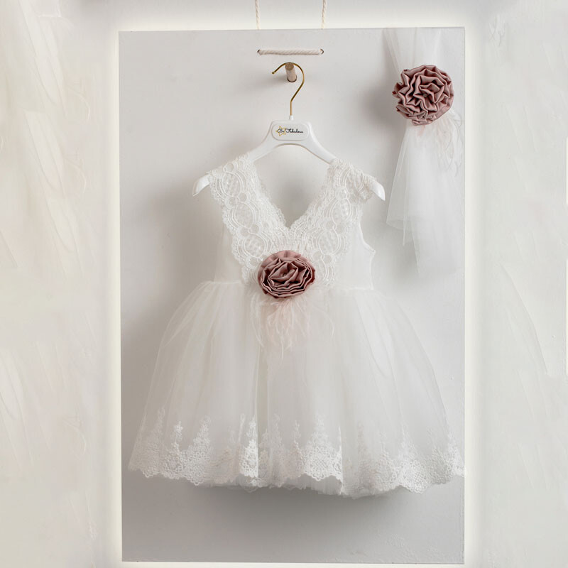 Piccolino Be Fabulous Stella Ivory-puce BFG23S02 Φόρεμα βάπτισης 2τμχ