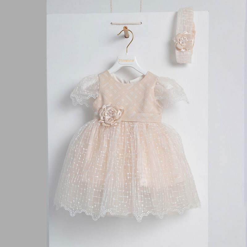 Piccolino Dolores Champagne DR23F56 Φόρεμα βάπτισης 2τμχ